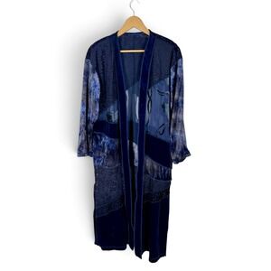 VTG Spencer Alexis Blue Velvet Burnout Lace Duster Jacket